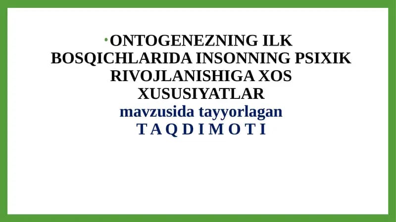 Insonning Psixik Rivojlanishi
