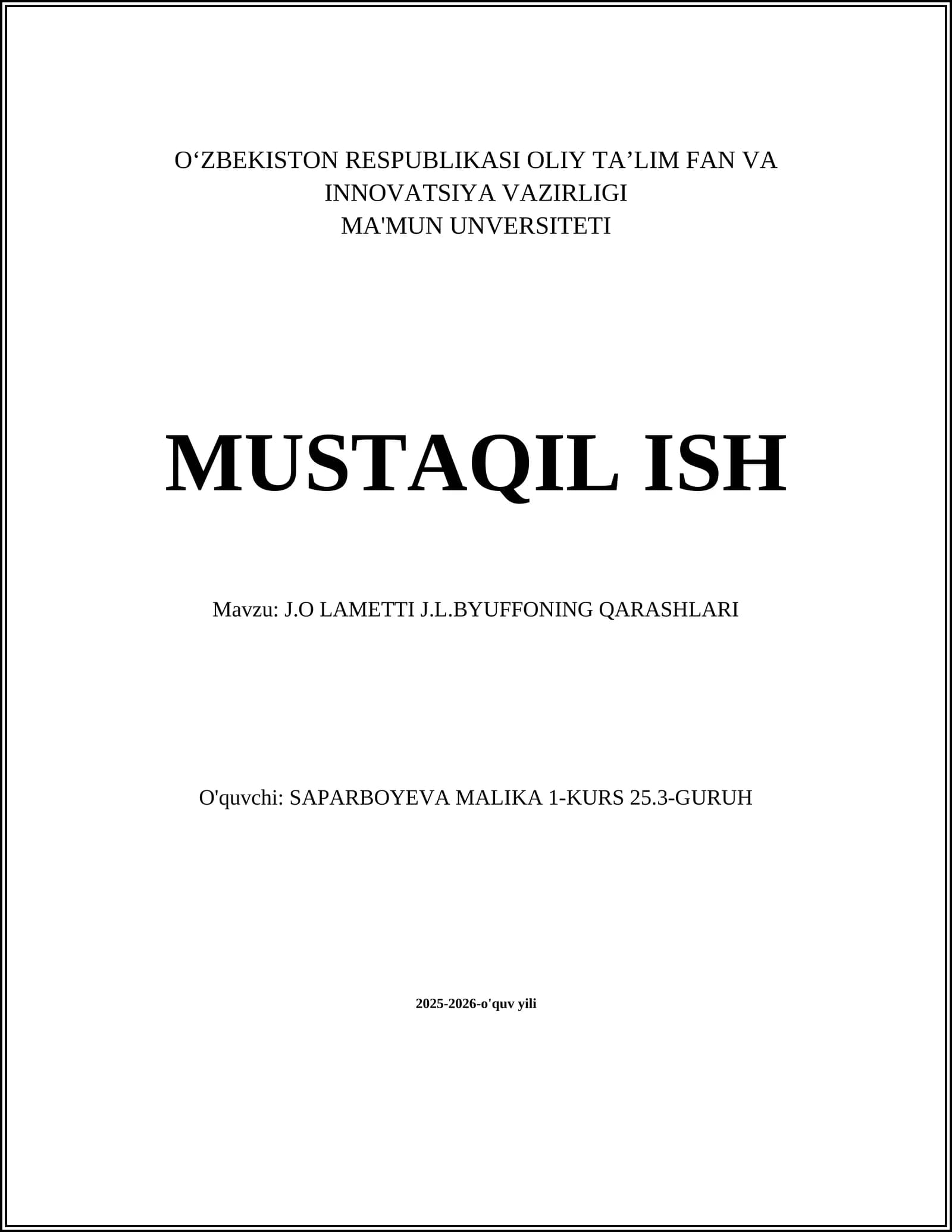 J.O LAMETTI J.L.BYUFFONING QARASHLARI