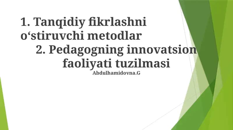 Tanqidiy fikrlashni oʻstiruvchi metodlar