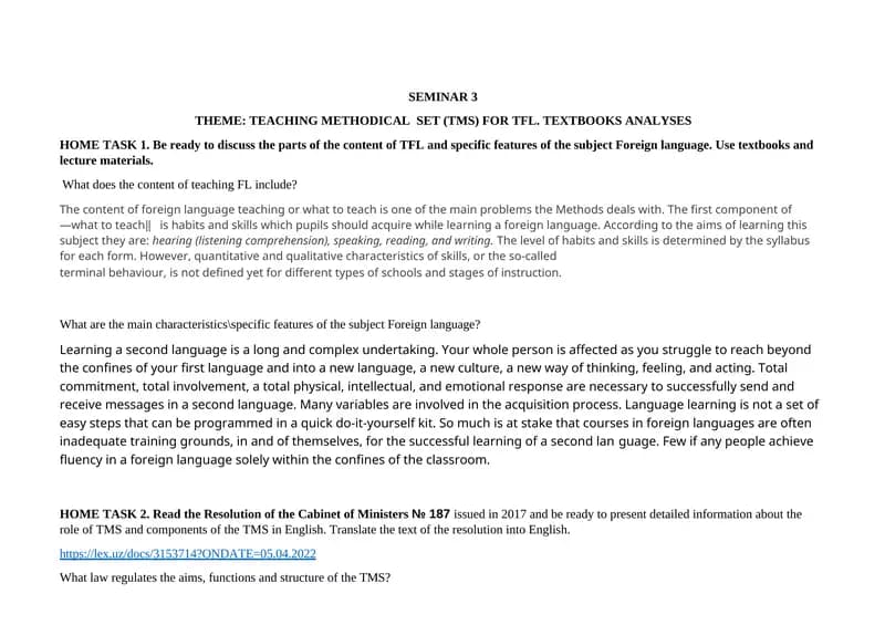 TEACHING METHODICAL SET (TMS) FOR TFL