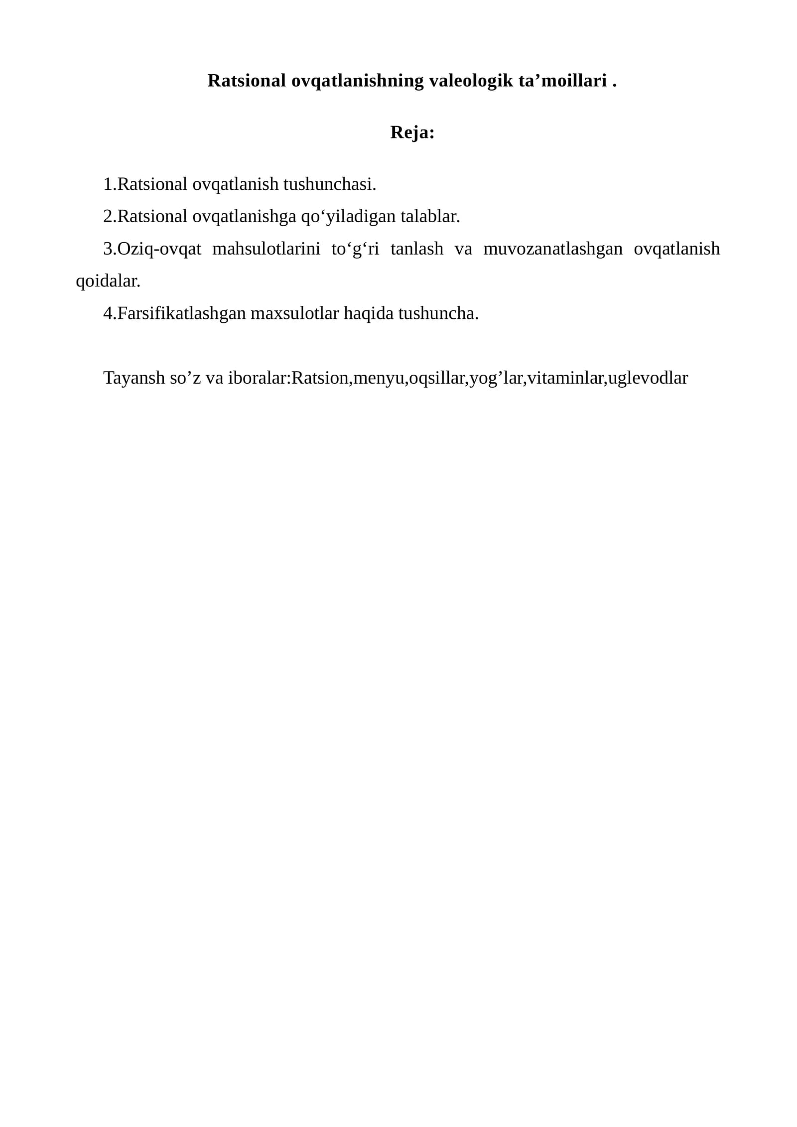Ratsional ovqatlanishning valeologik ta’moillari