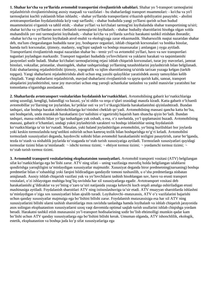 Avtomobil transportini rivojlantirish