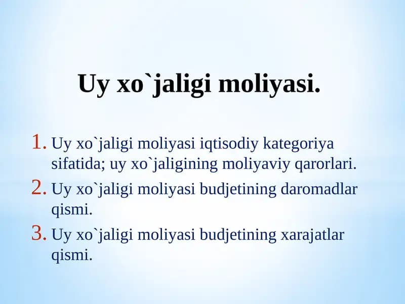 Uy хo`jaligi Moliyasi
