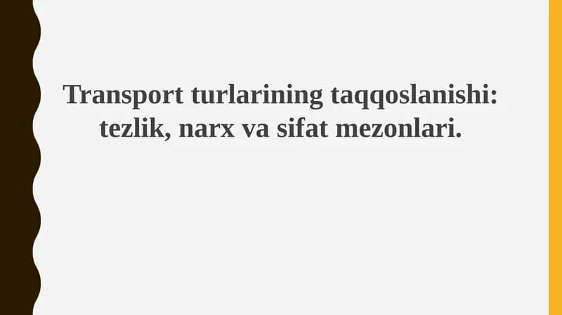 Transport turlarini taqqoslash