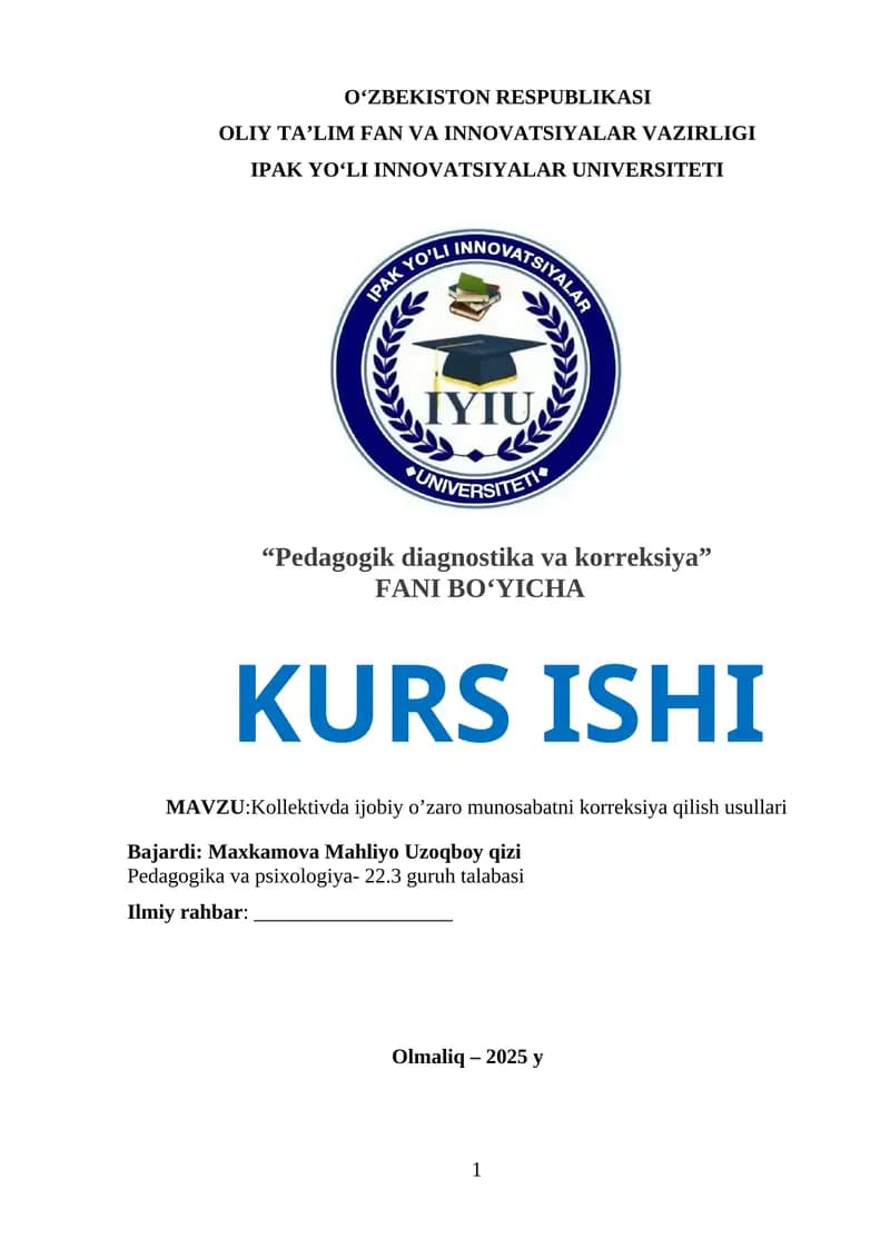 Pedagogik diagnostika va korreksiya