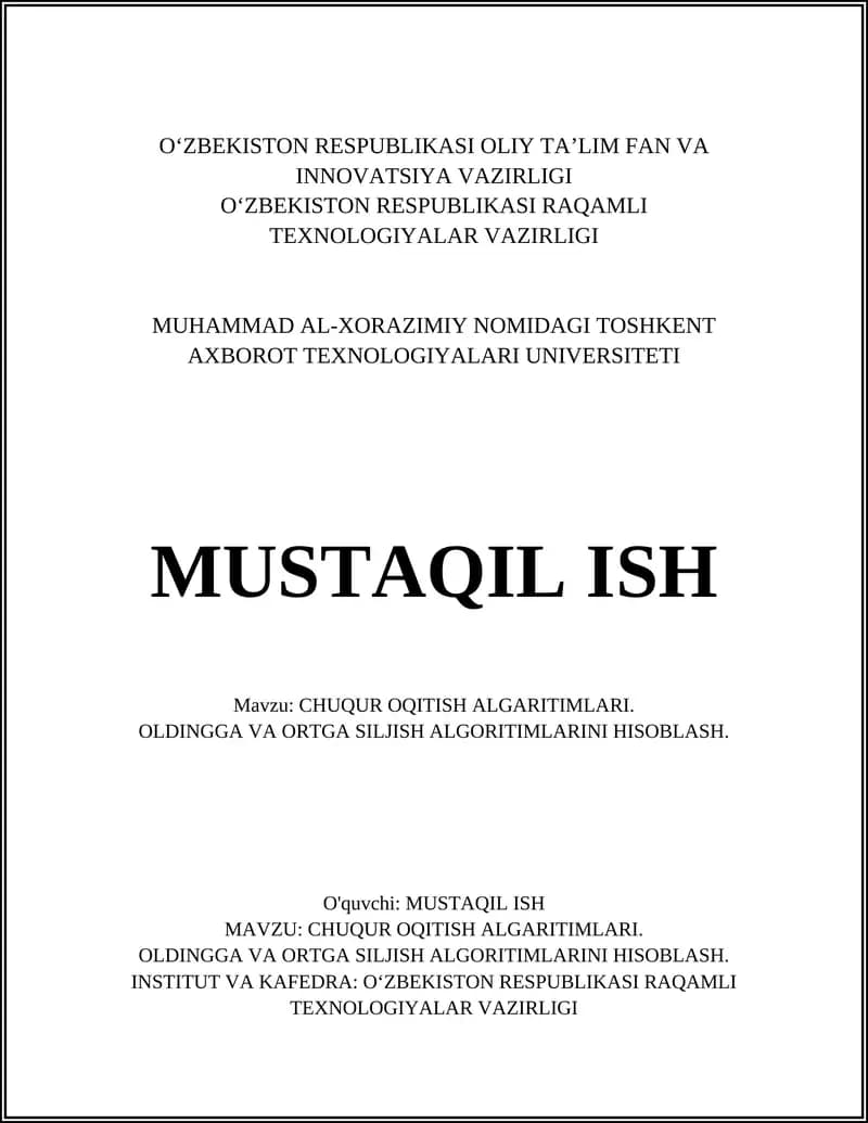 CHUQUR OQITISH ALGARITIMLARI
