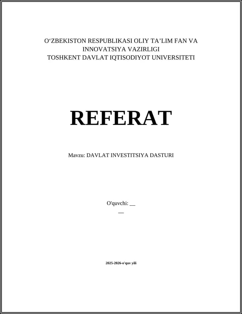 DAVLAT INVESTITSIYA DASTURI