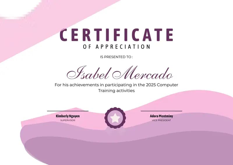 CERTIFICATE OF APPRECIATION