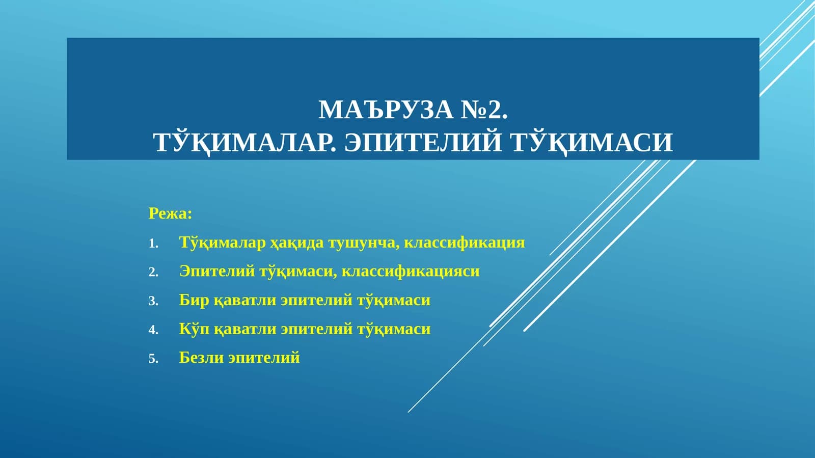 Маъруза№2.Тўқималар. Эпителийтўқимаси