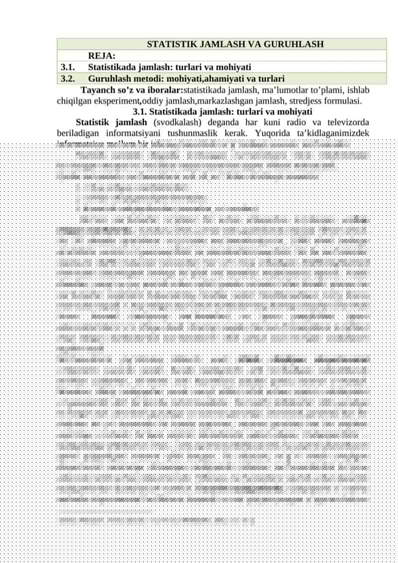 STATISTIK JAMLASH VA GURUHLASH