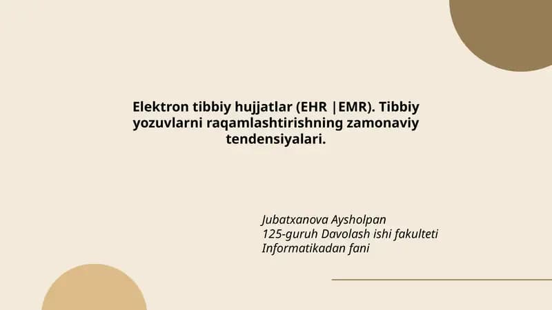 Elektron tibbiy hujjatlar (EHR |EMR)
