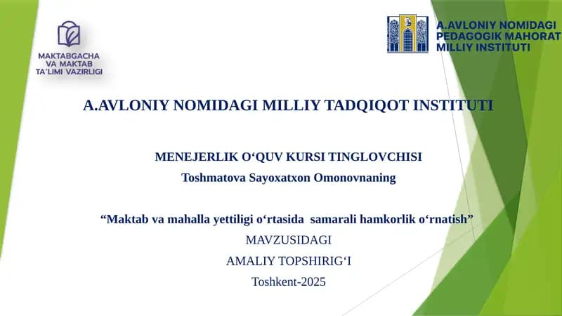 MENEJERLIK O‘QUV KURSI TINGLOVCHISI