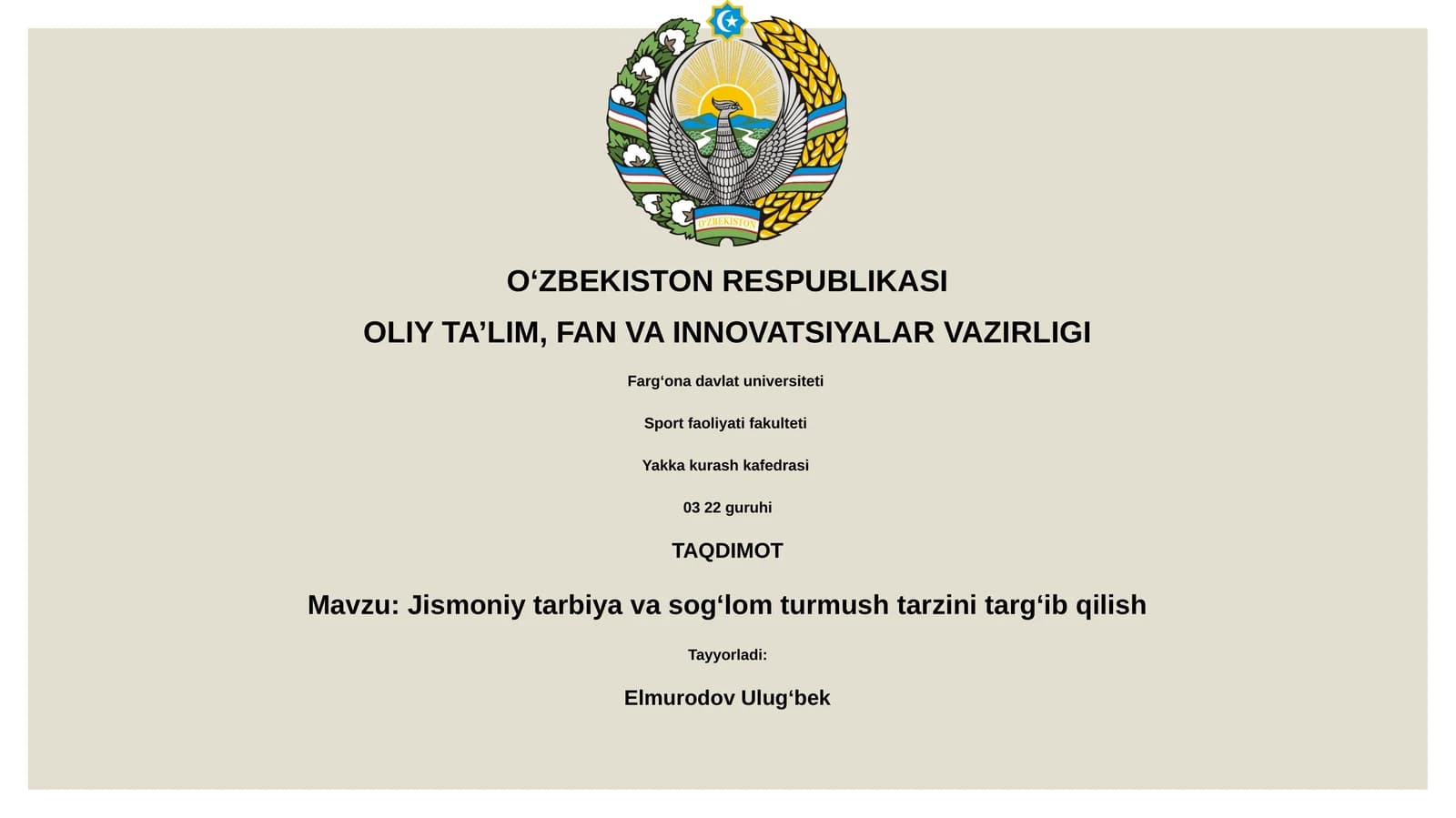 Jismoniy tarbiya va sog'lom turmush tarzini targʻib qilish