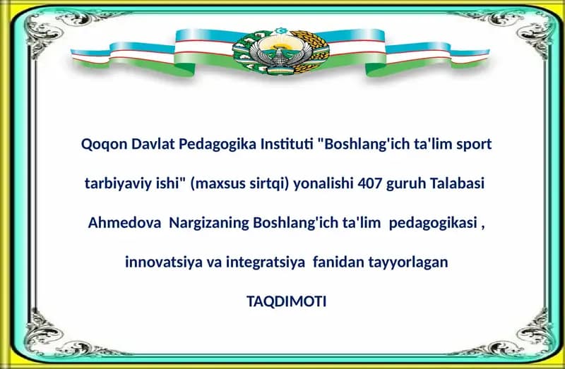 Boshlang'ich ta'lim sport tarbiyaviy ishi
