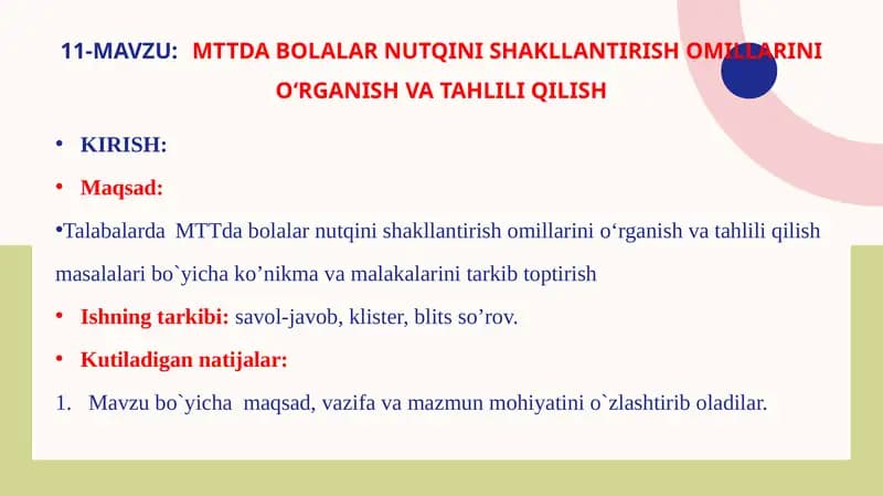 MTT dabolarni nutqini shakllantirish