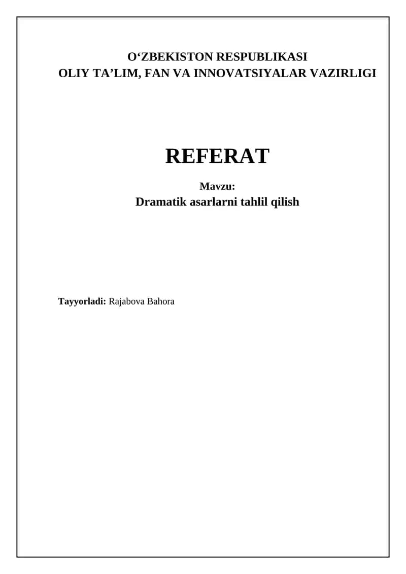 Dramatik asarlarni tahlil qilish