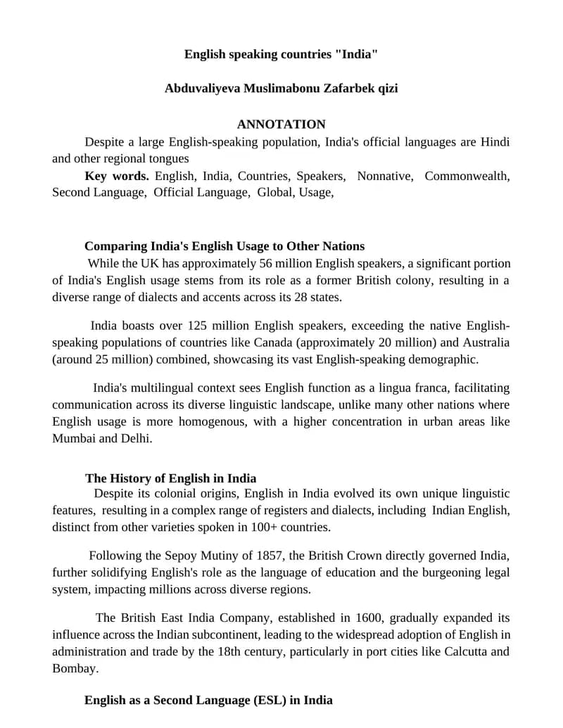 English Speaking Countries "India"