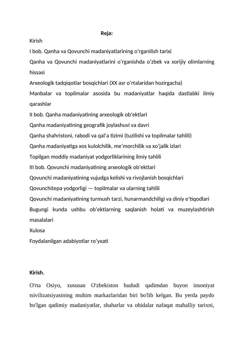 Qanha va Qovunchi madaniyatlarining o‘rganilish tarixi