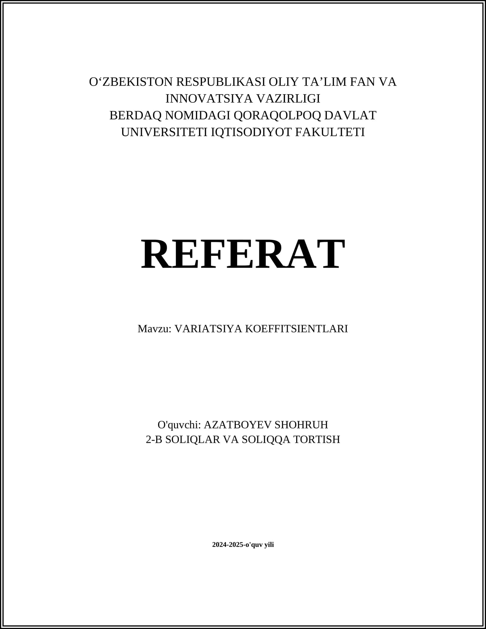 VARIATSIYA KOEFFITSIENTLARI