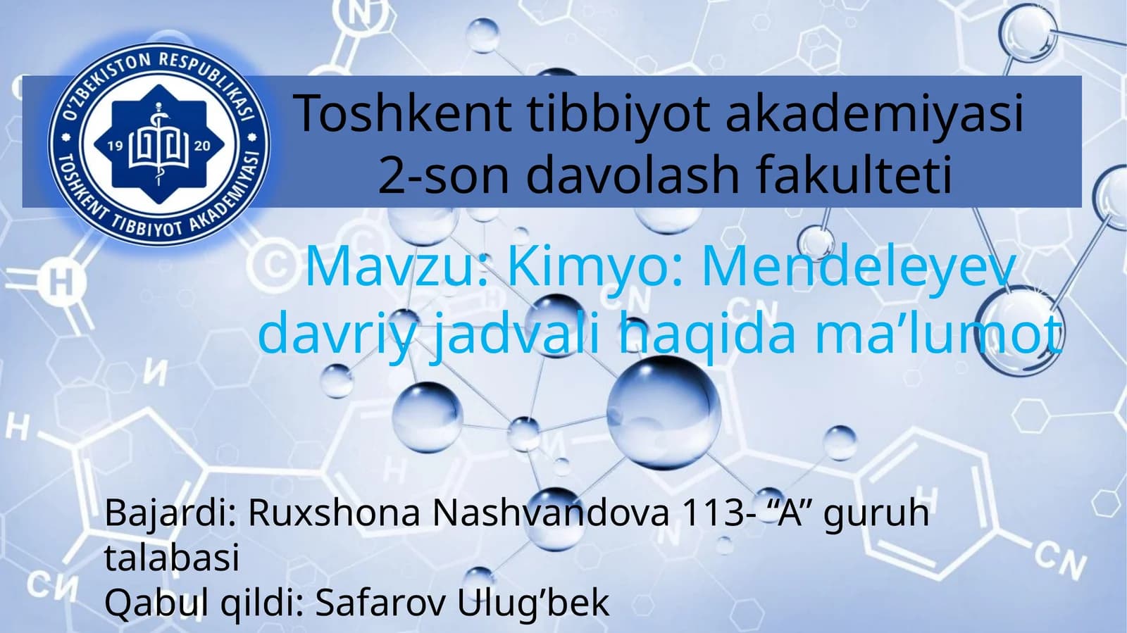 Kimyo: Mendeleyev davriy jadvali haqida maʼlumot