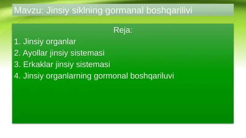 Jinsiy siklning gormonal boshqariluvi