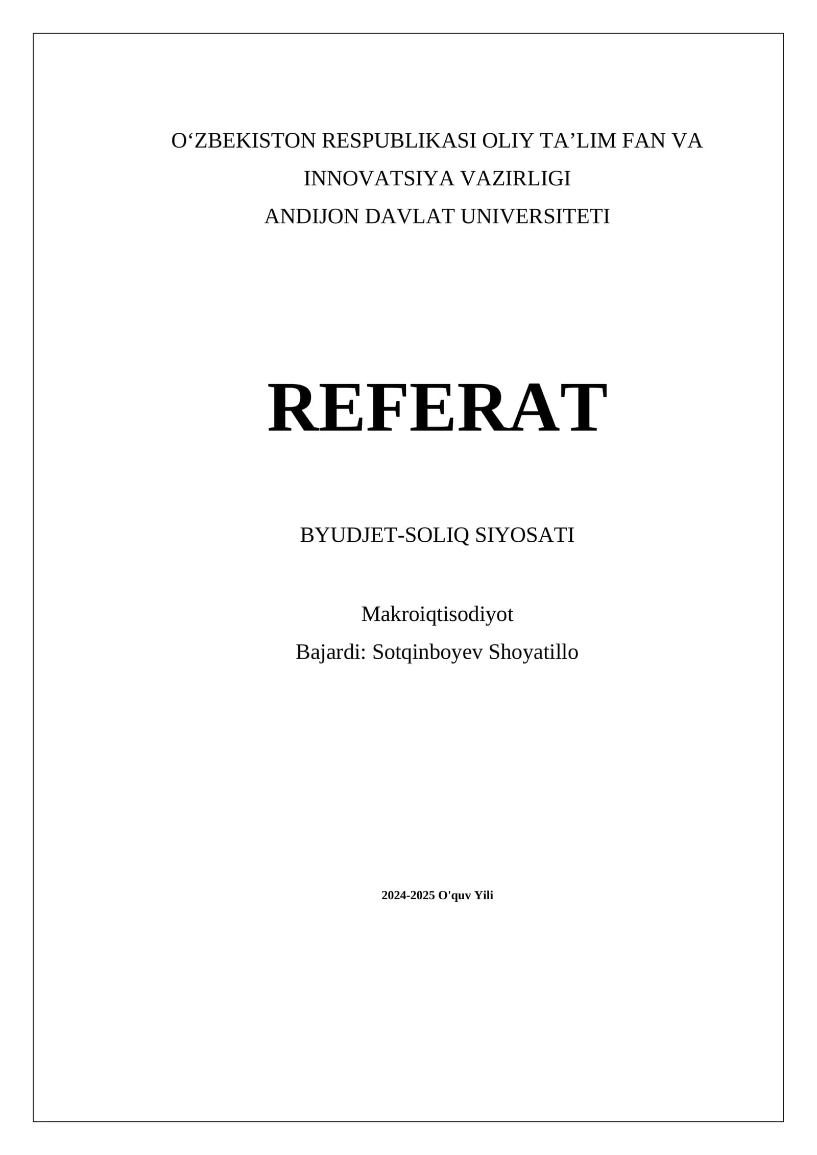 BYUDJET-SOLIQ SIYOSATI