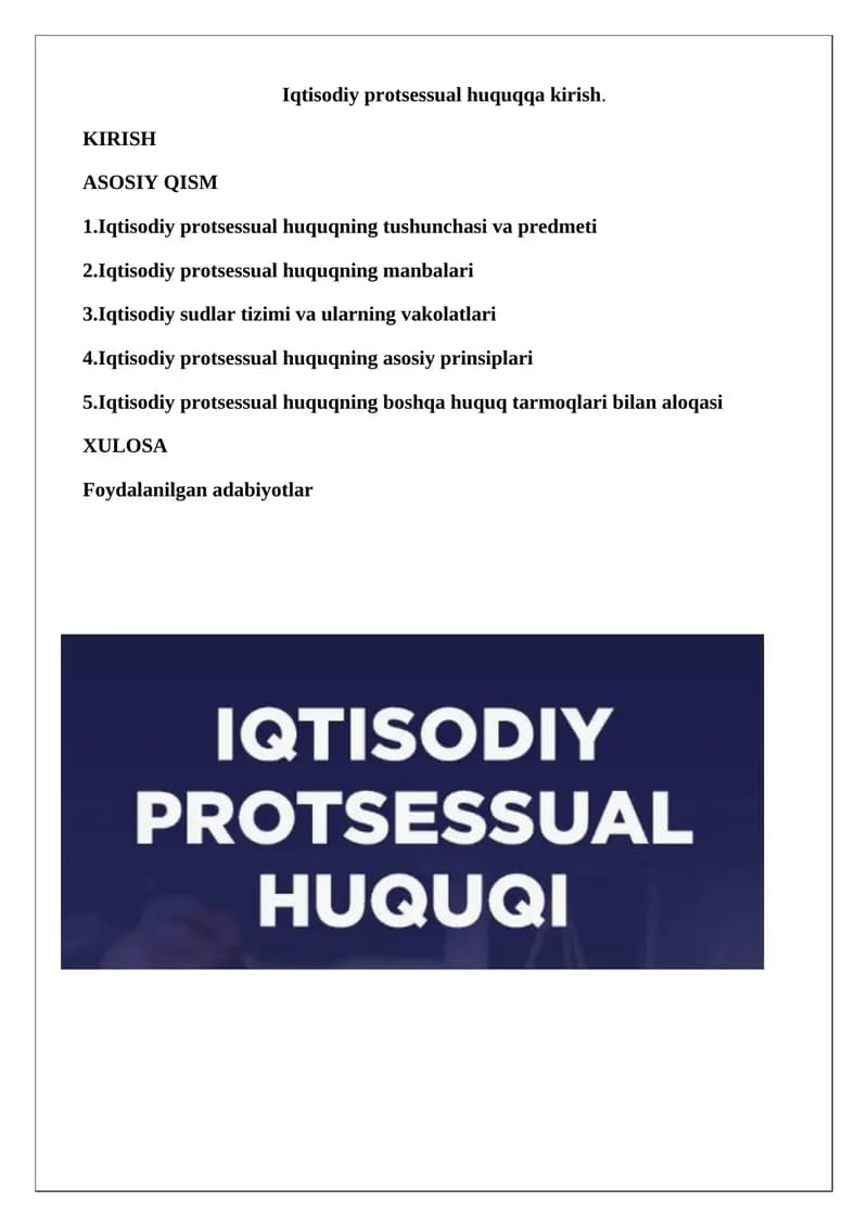 Iqtisodiy protsessual huquqqa kirish