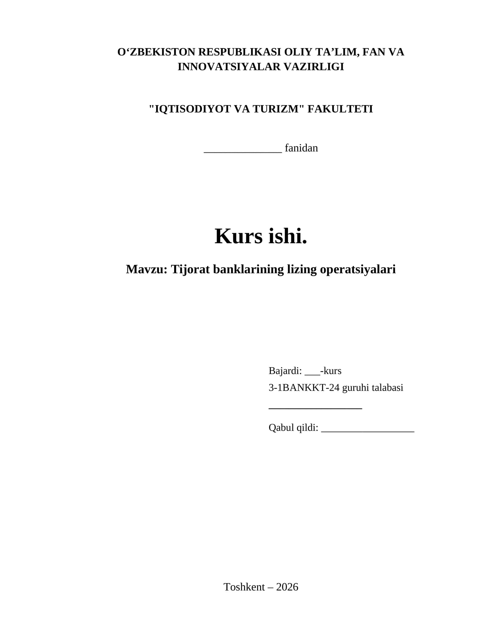 Tijorat banklarining lizing operatsiyalari