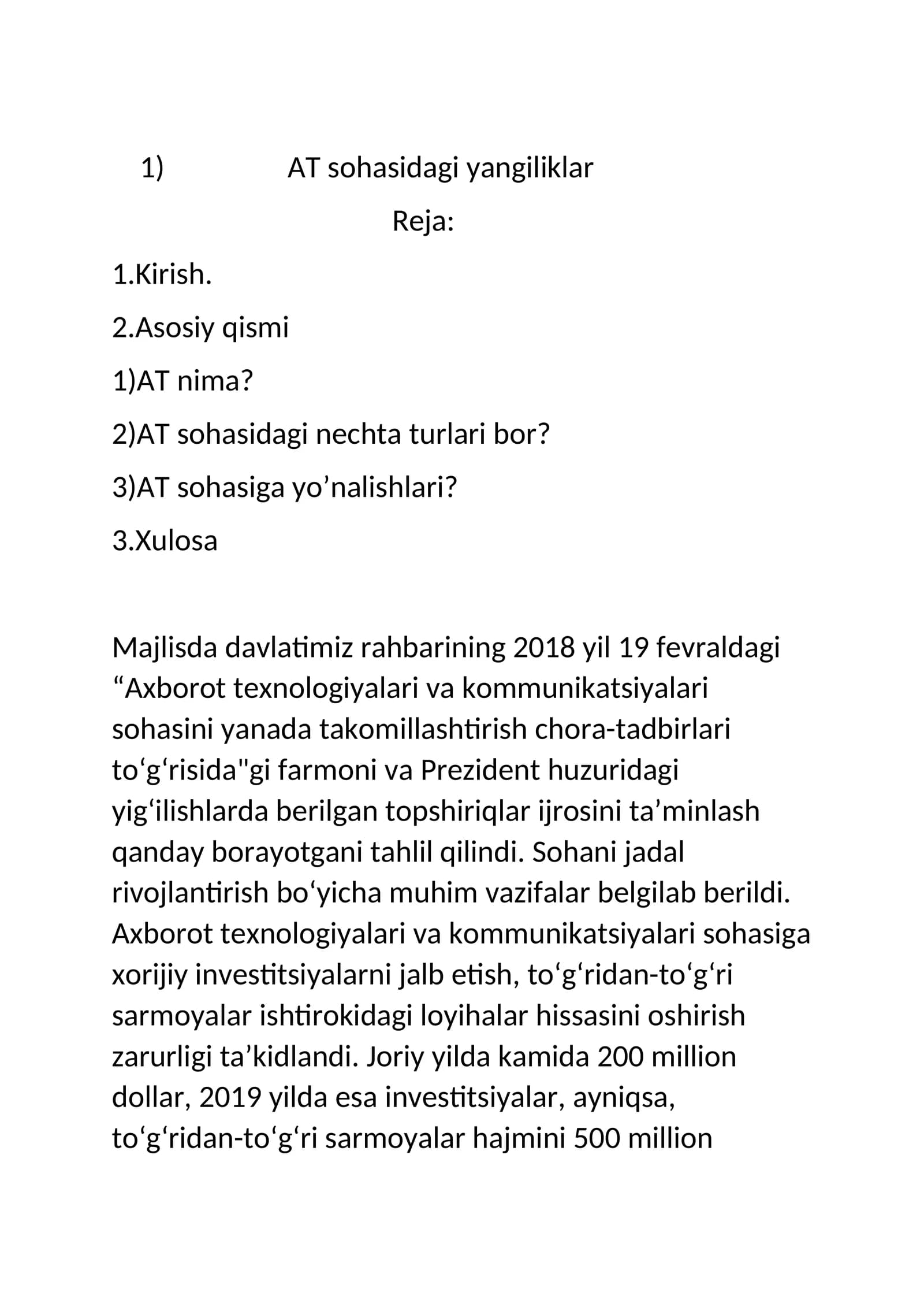 AT sohasidagi yangiliklar