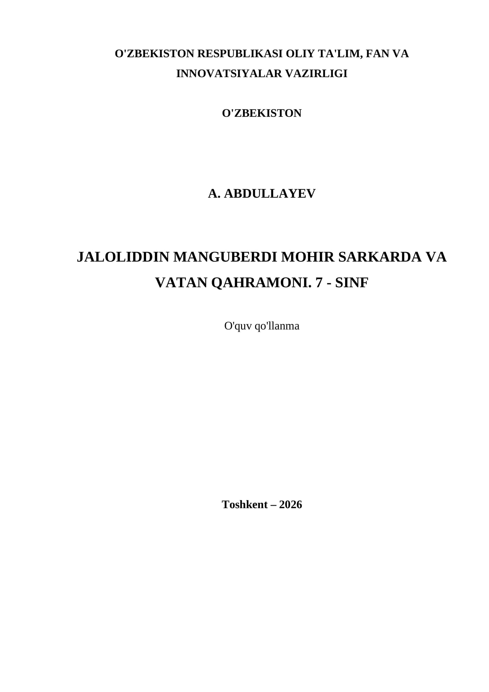 JALOLIDDIN MANGUBERDI MOHIR SARKARDA VA VATAN QAHRAMONI. 7 - SINF