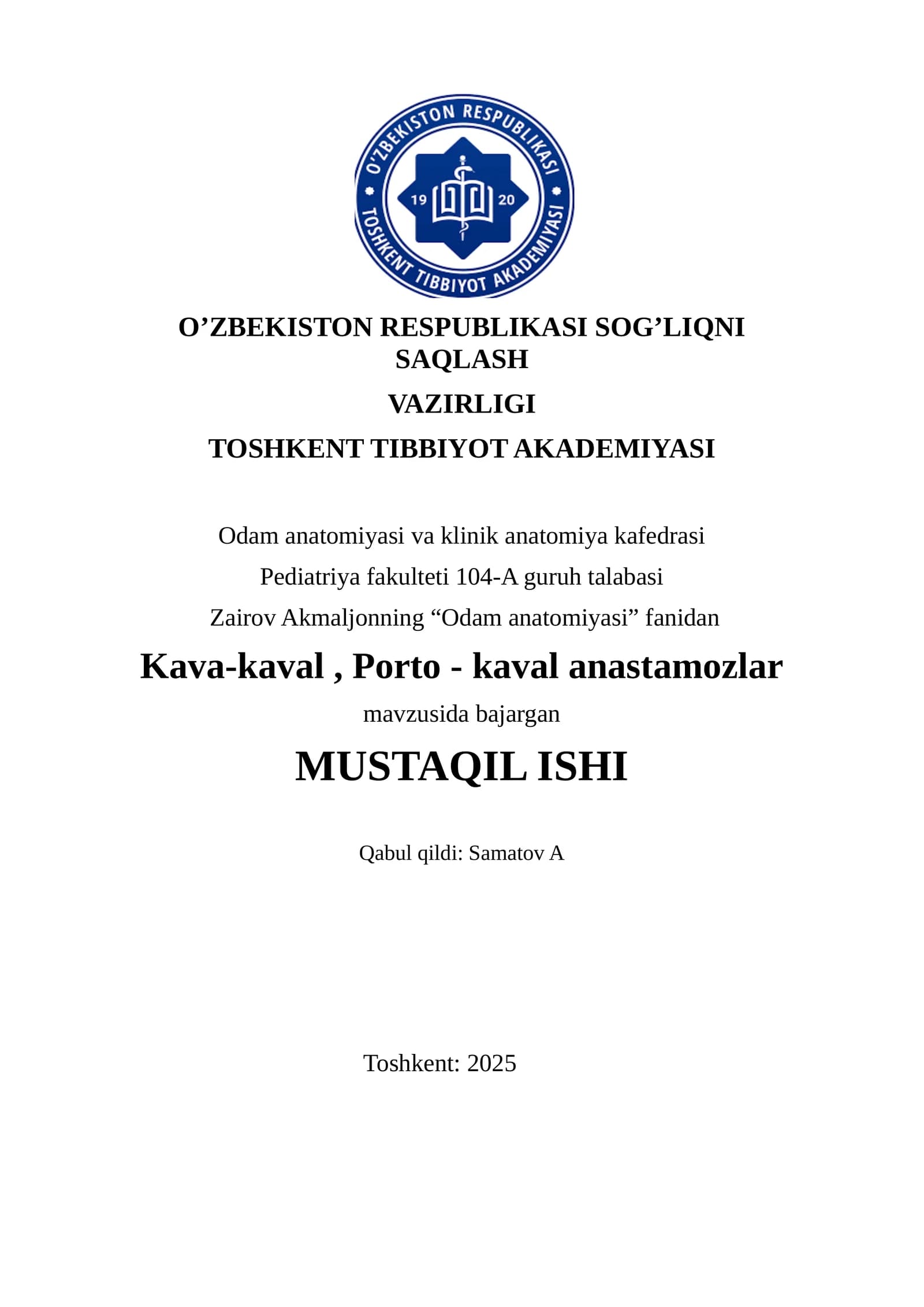 Kava-kaval, Porto - kaval anastamozlar