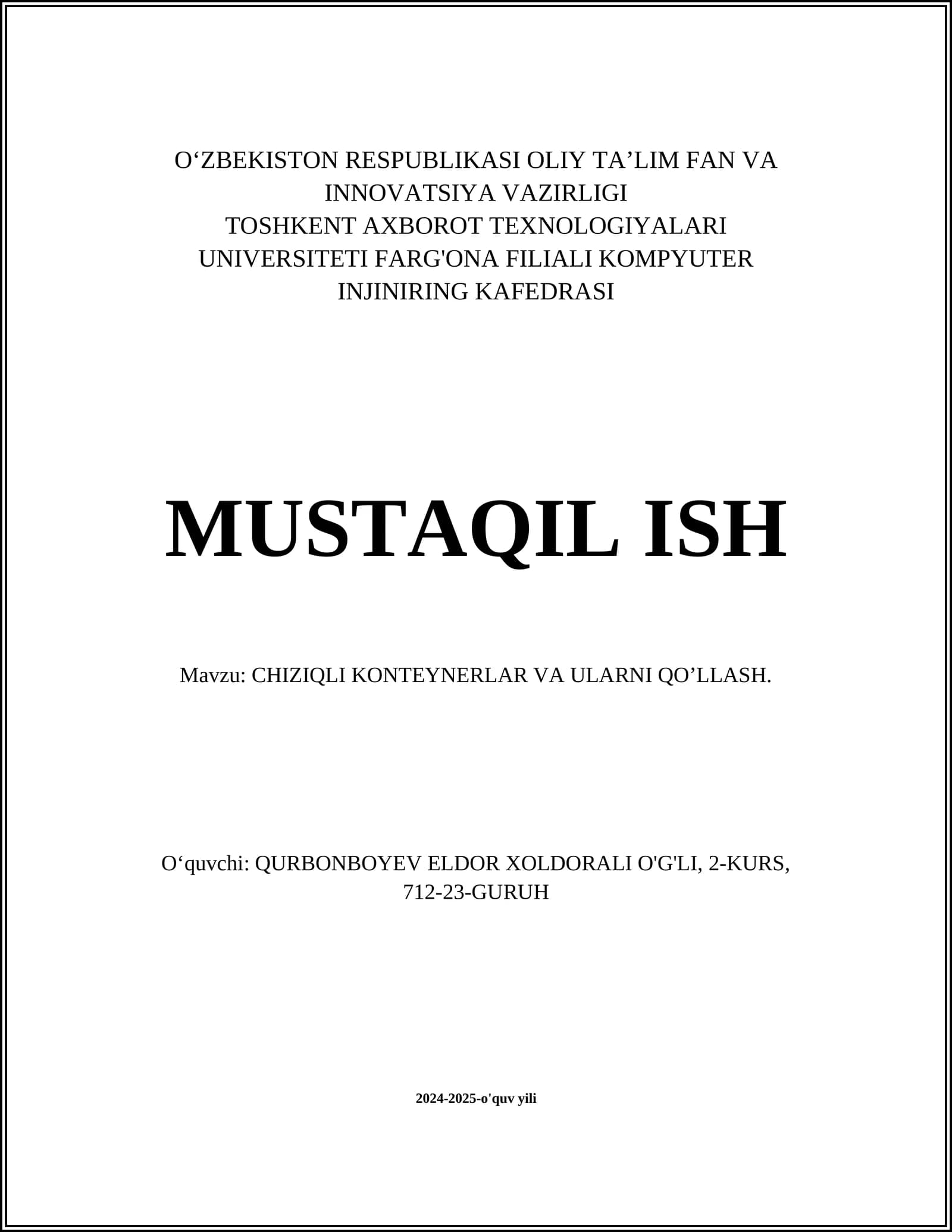 CHIZIQLI KONTEYNERLAR VA ULARNI QO’LLASH