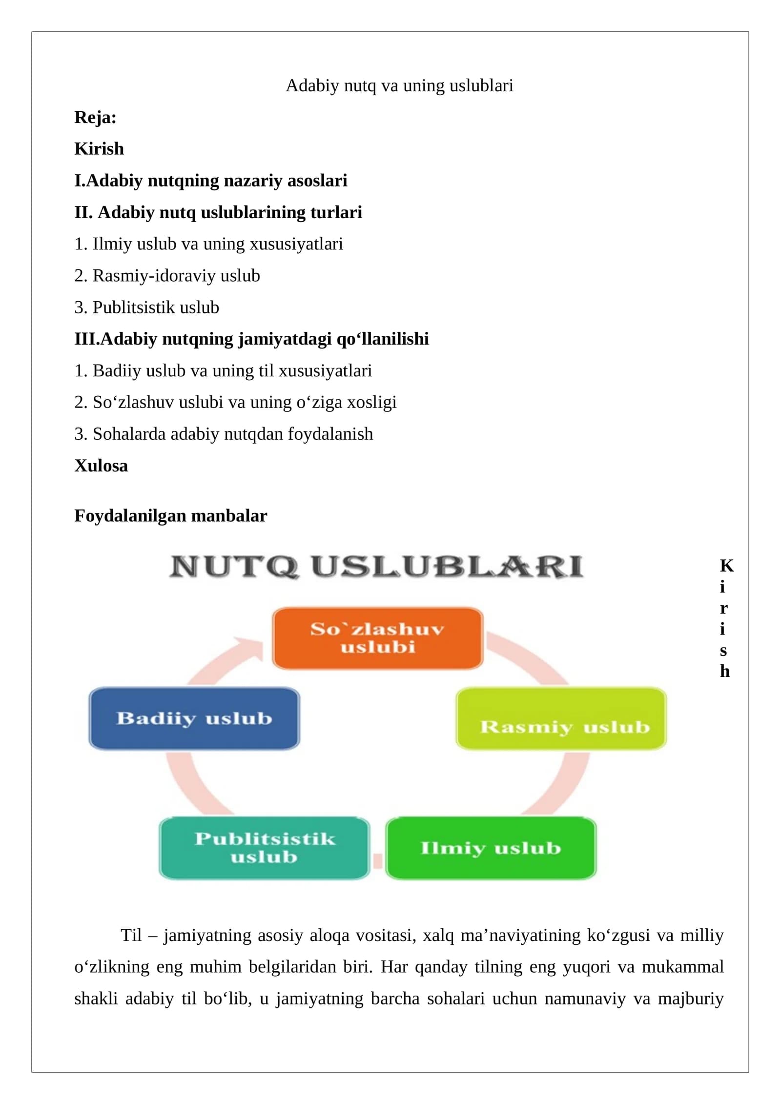 Adabiy nutq va uning uslublari