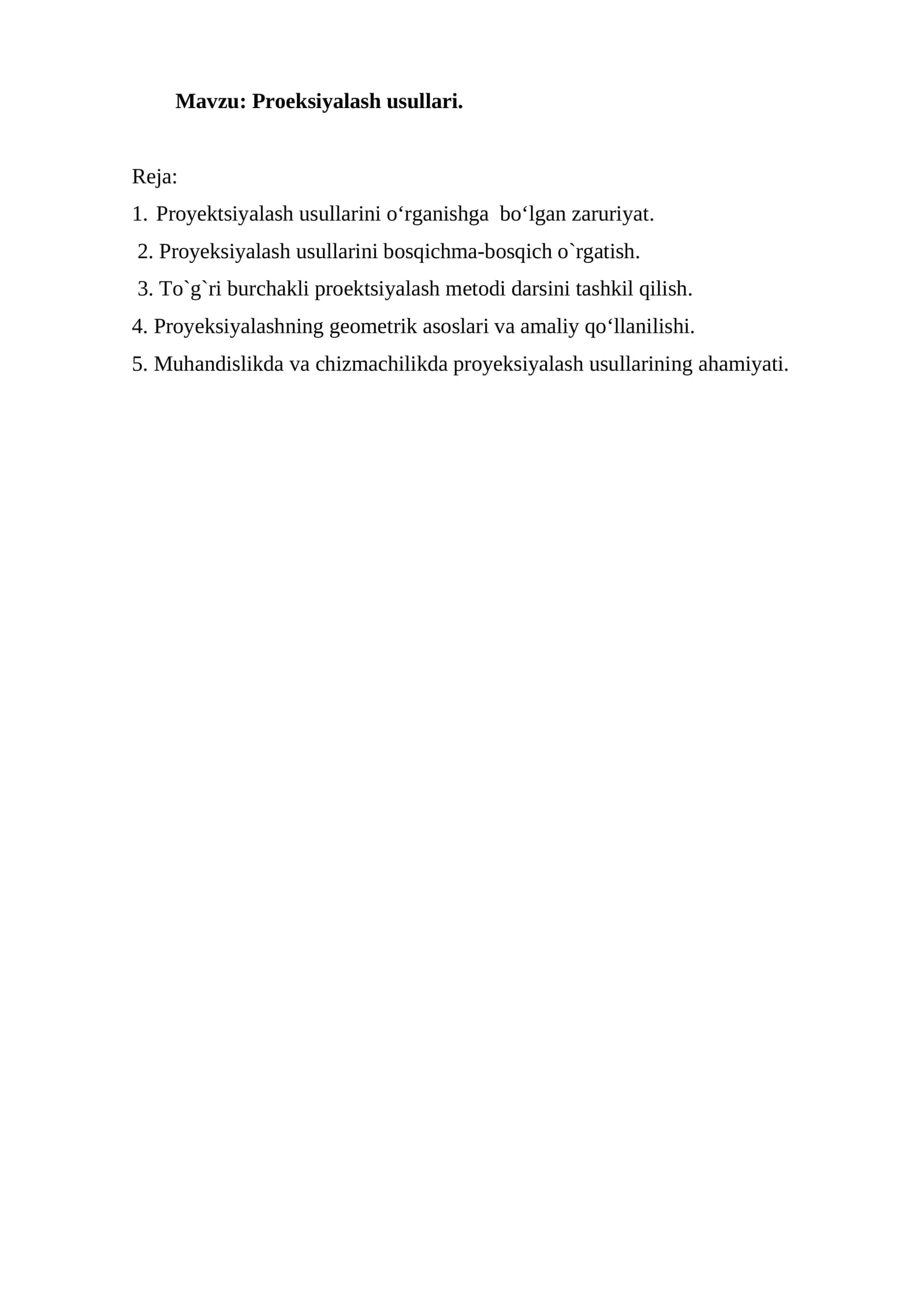 Proeksiyalash usullari