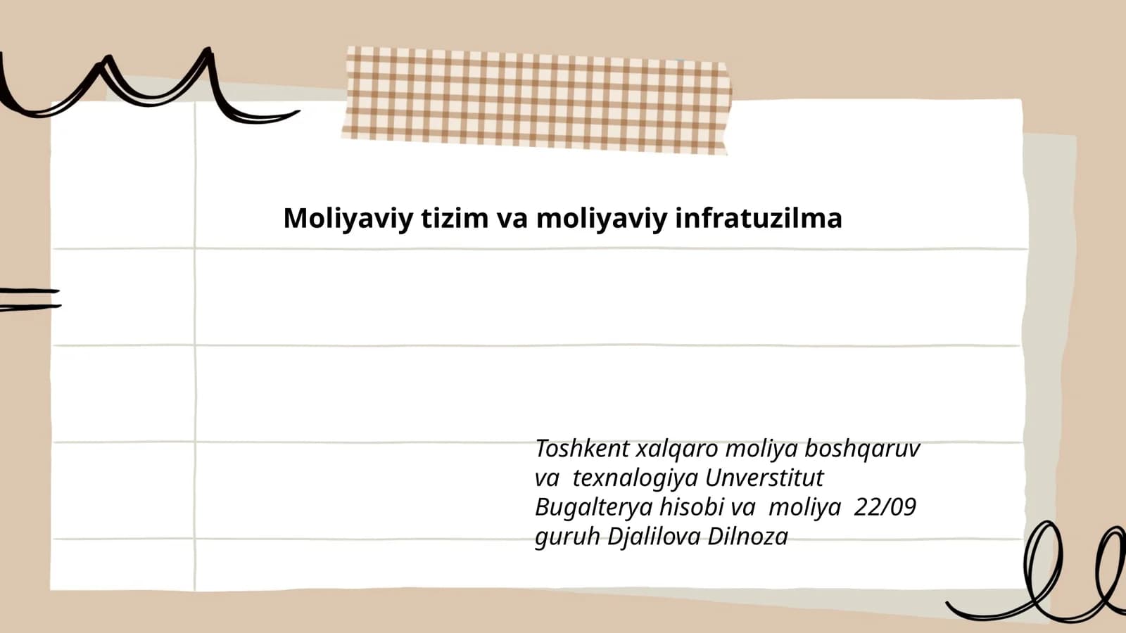Moliyaviy tizim va moliyaviy infratuzilma