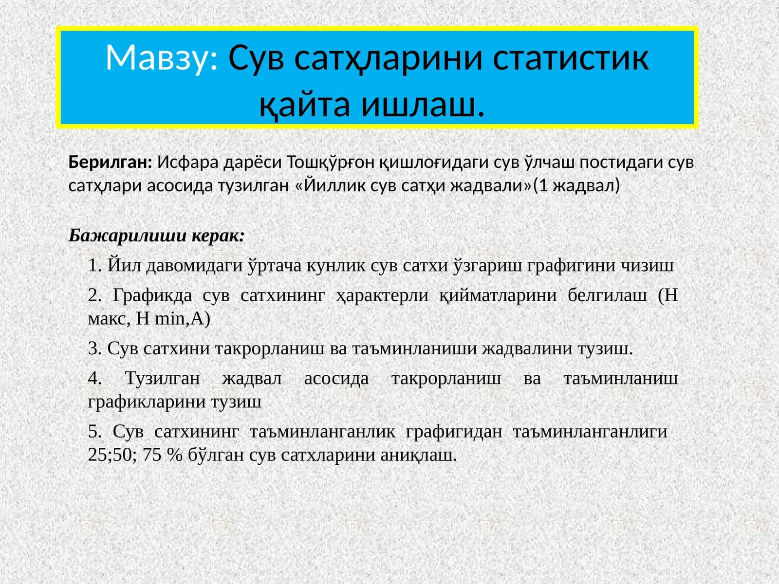 Йиллик сув сатҳи жадвали