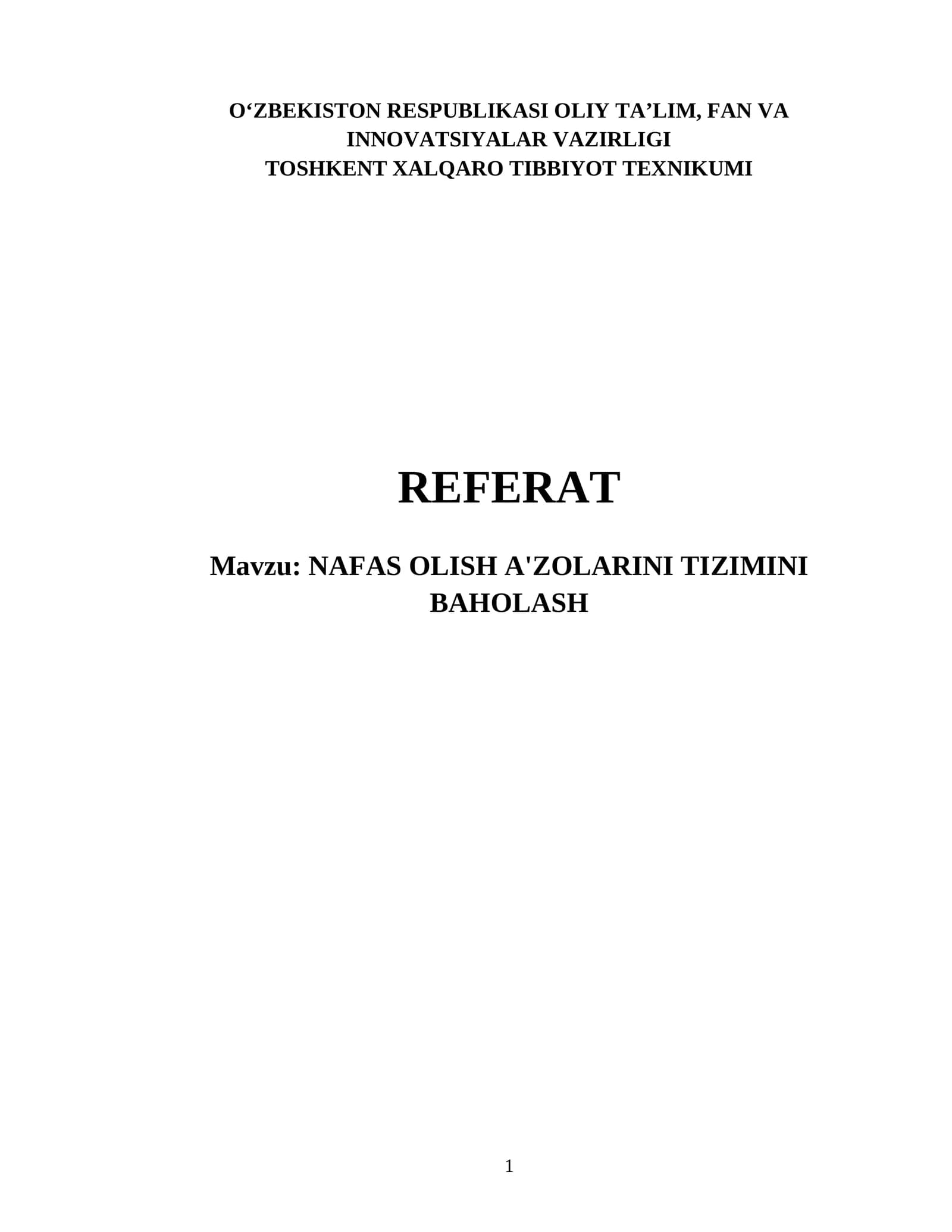 NAFAS OLISH A'ZOLARINI TIZIMINI BAHOLASH REFERAT