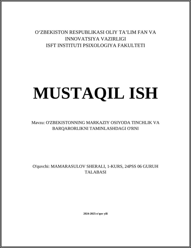 O'ZBEKISTON RESPUBLIKASI OLIY TA’LIM FAN VA INNOVATSIYA VAZIRLIGI