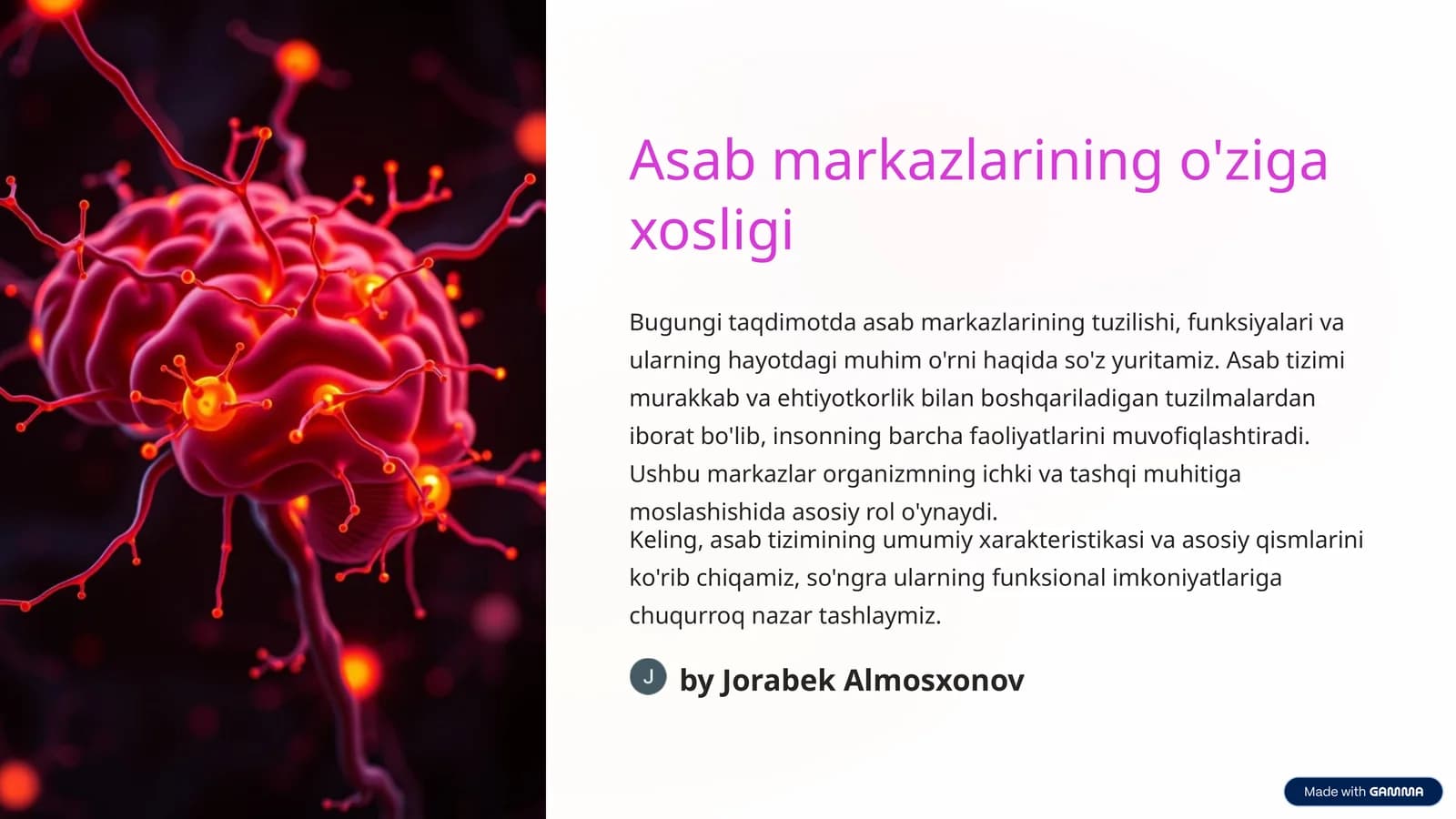Asab markazlarining o'ziga xosligi