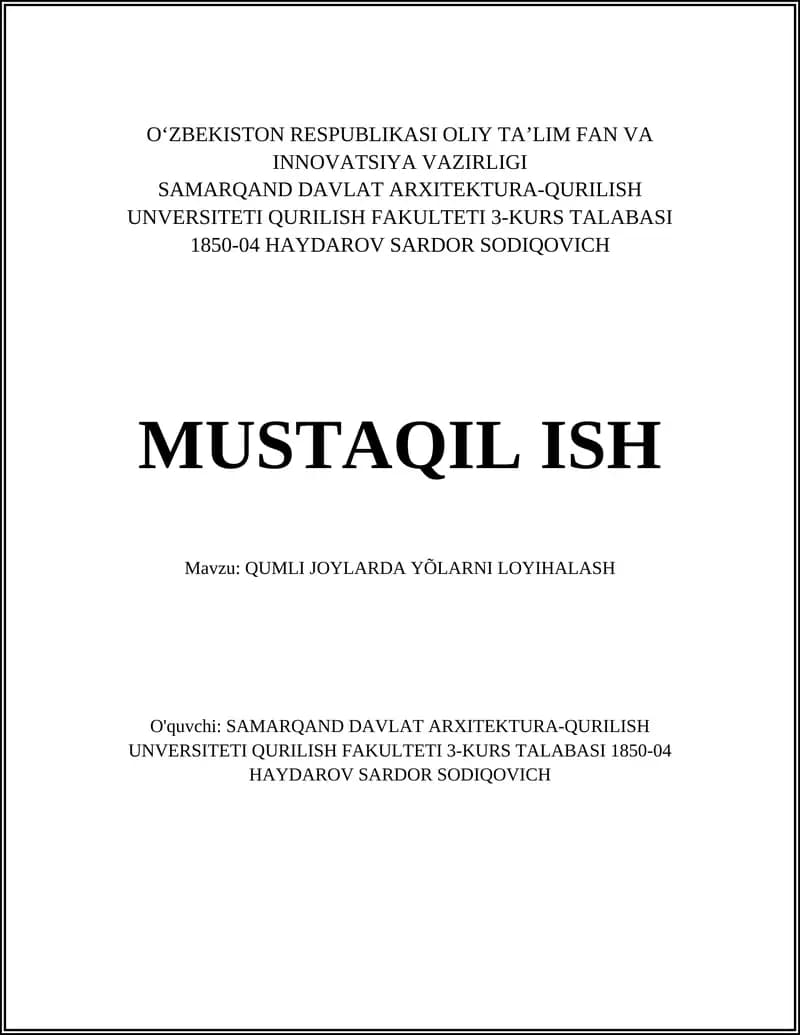 QUMLI JOYLARDA YÕLARNI LOYIHALASH
