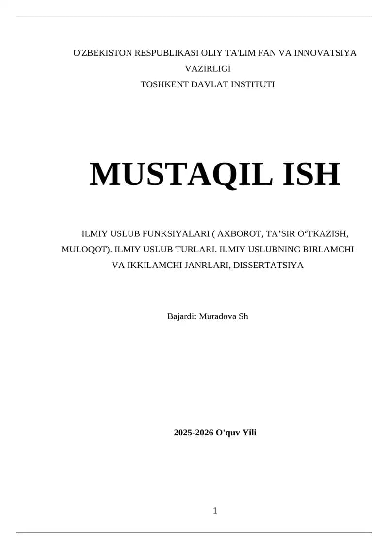 ILMIY USLUB FUNSKIYALARI