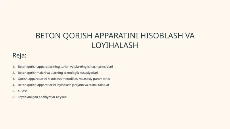 Beton qorish apparatini hisoblash va loyihalash