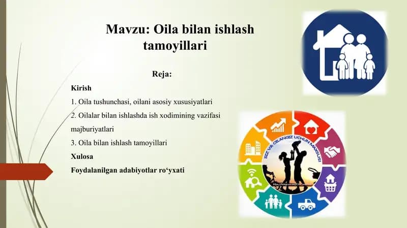 Oila bilan ishlash tamoyillari