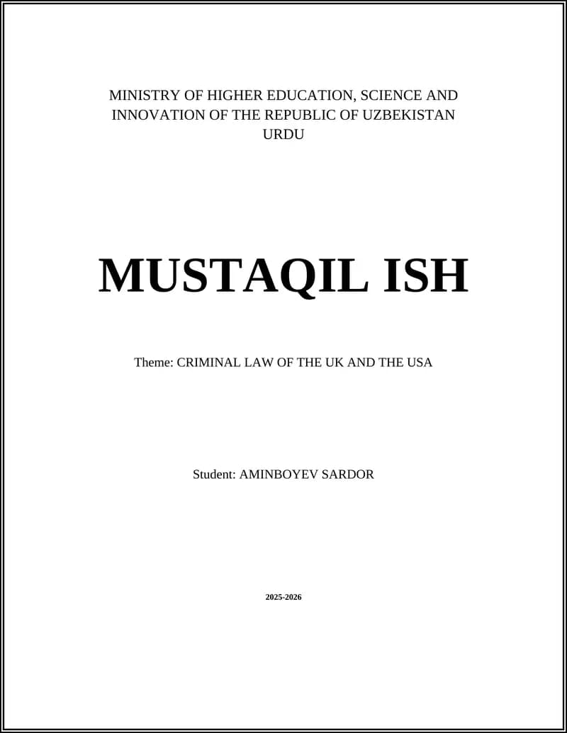 CRIMINAL LAW OF THE UK AND THE USA
