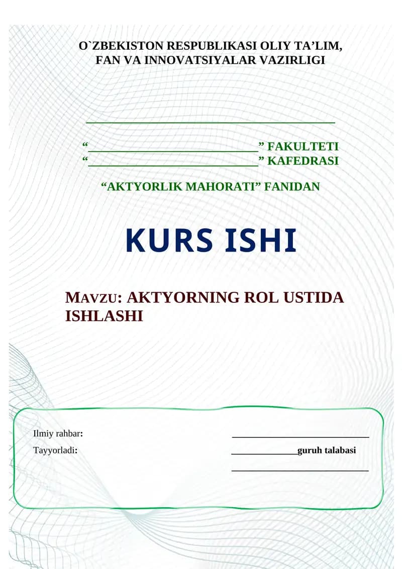 AKTYORNING ROL USTIDA ISHLASHI