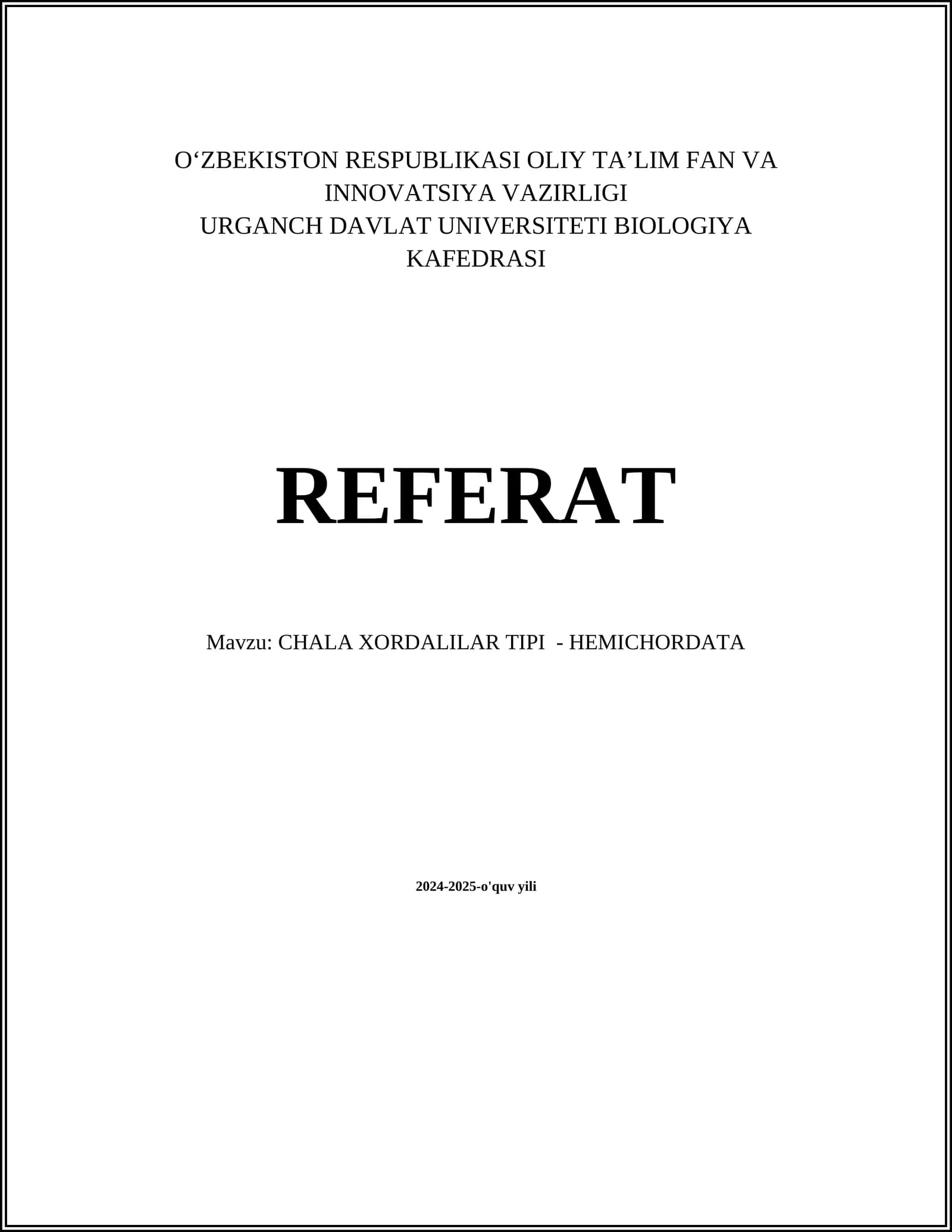 CHALA XORDALILAR TIPI - HEMICHORDATA