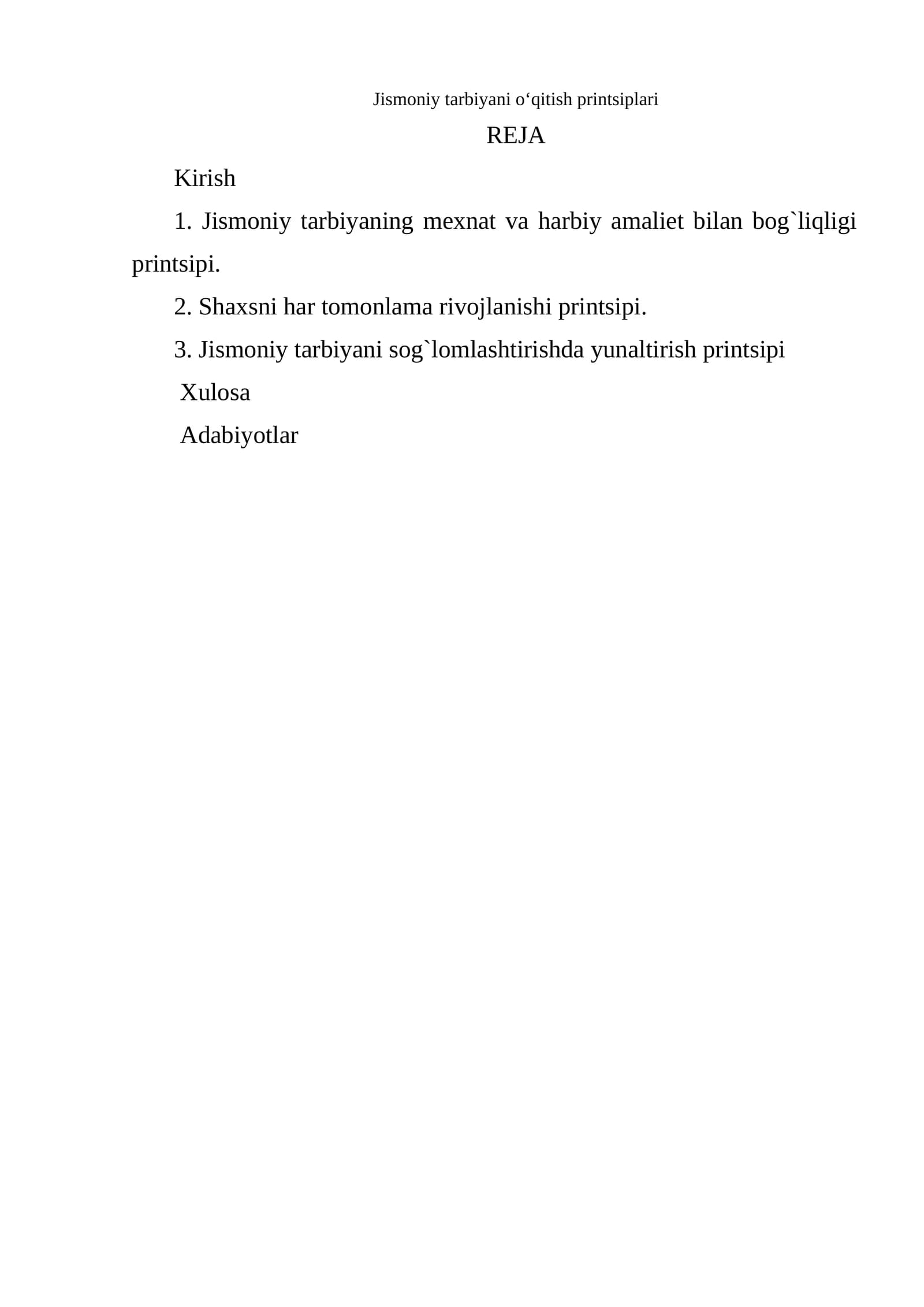 Jismoniy tarbiyani o‘qitish printsiplari