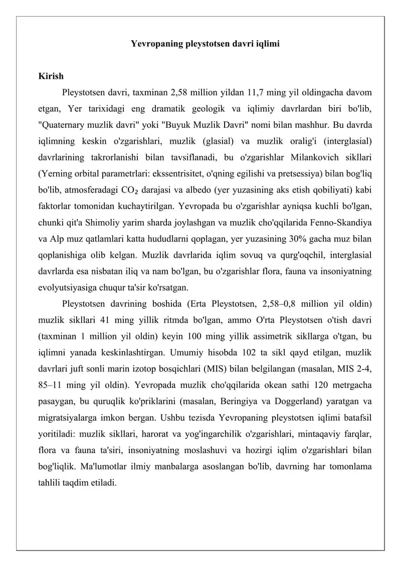 Yevropaning pleystotsen davri iqlimi tezis