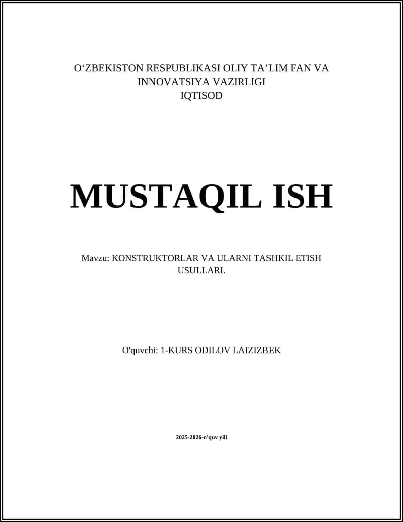 KONSTRUKTORLAR VA ULARNI TASHKIL ETISH USULLARI