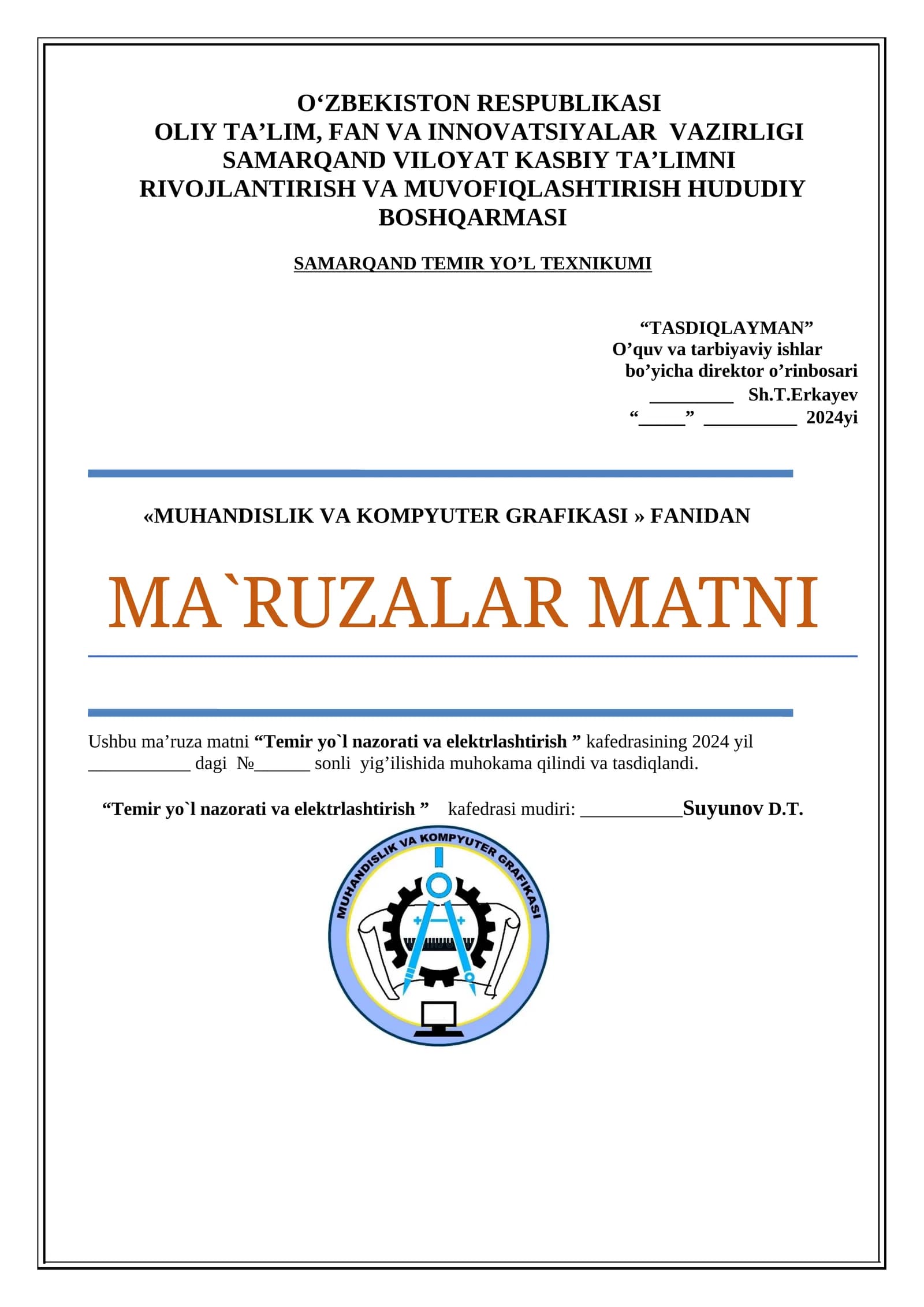 MUHANDISLIK VA KOMPYUTER GRAFIKASI